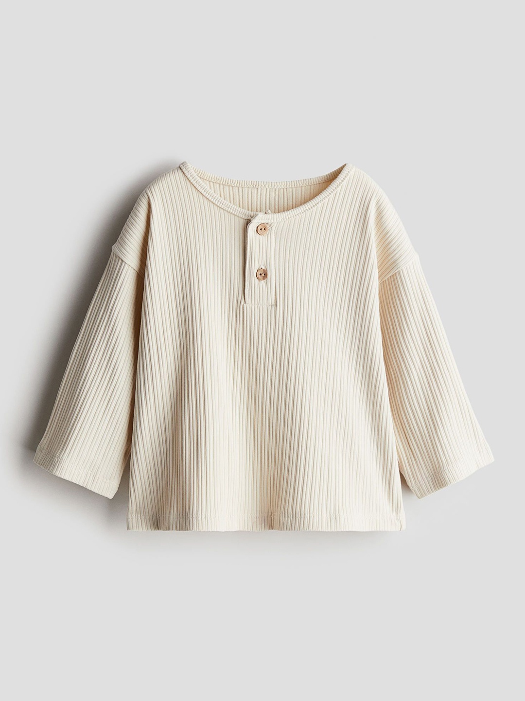 

H&M Ribbed Henley Top, Beige