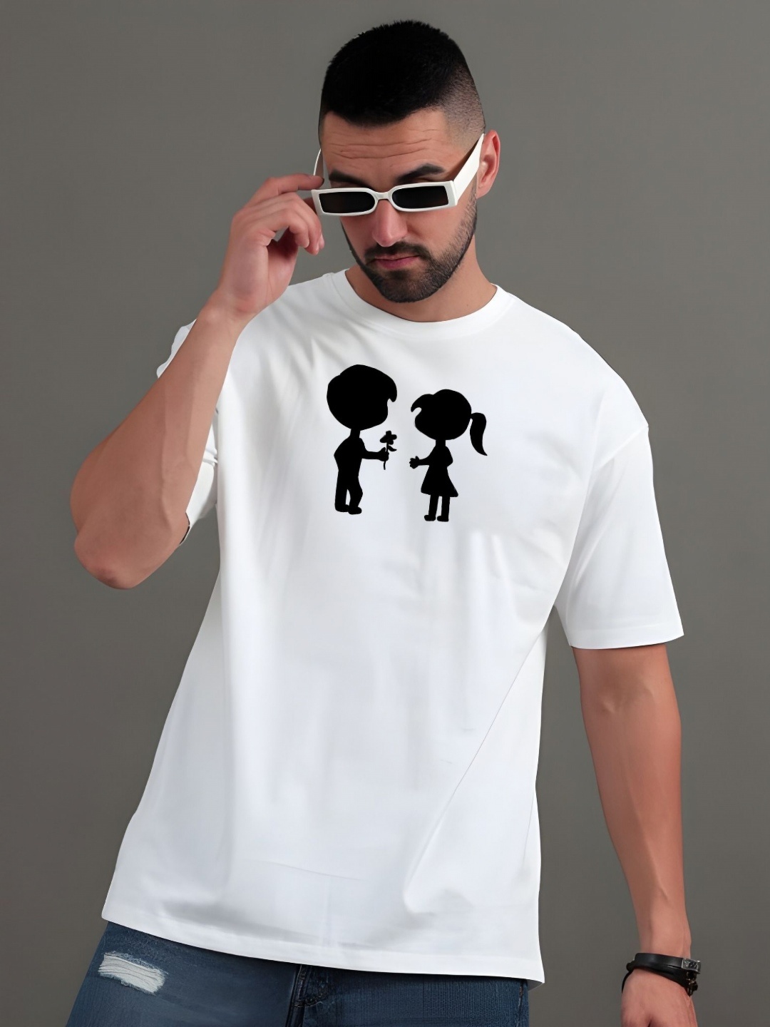 

Moda Rapido Men Graphic Printed Round Neck Cotton Oversized T-shirt, White