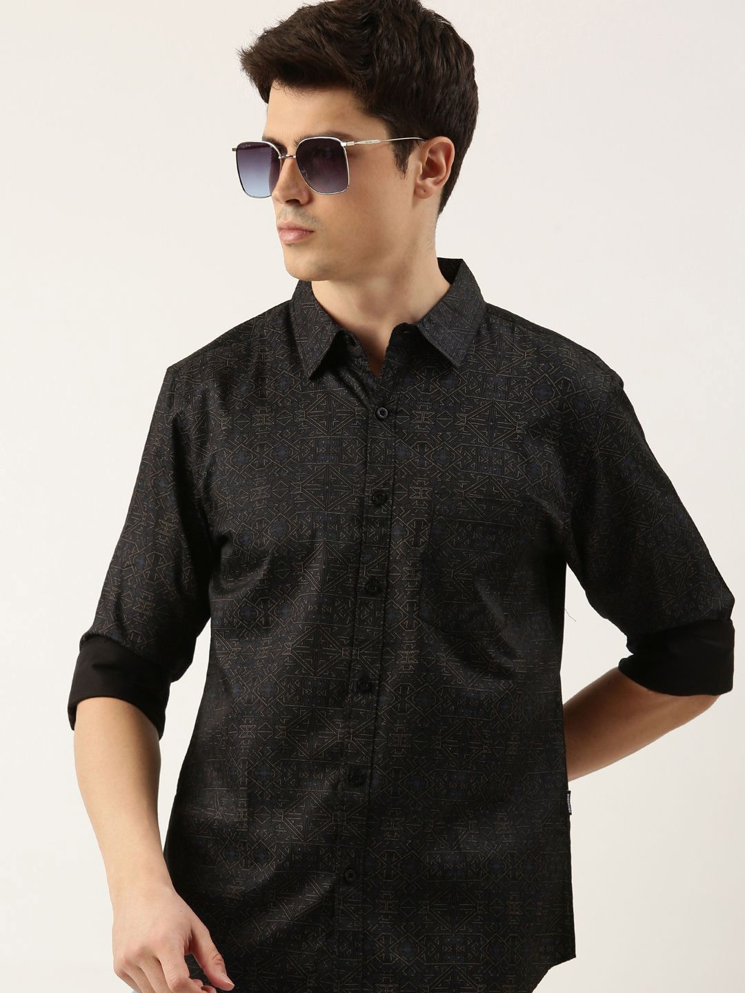 

Provogue Men Opaque Printed Casual Shirt, Black