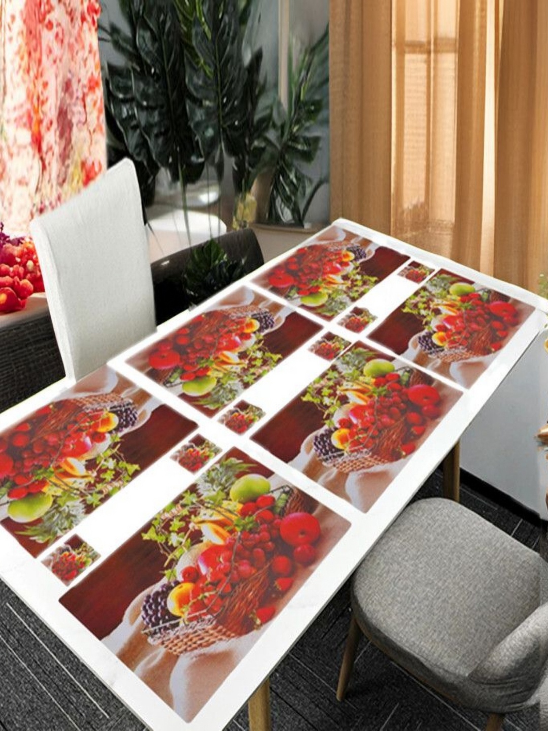 

REVEXO 12-Pcs Red & Green Printed Table Placemats&Coasters