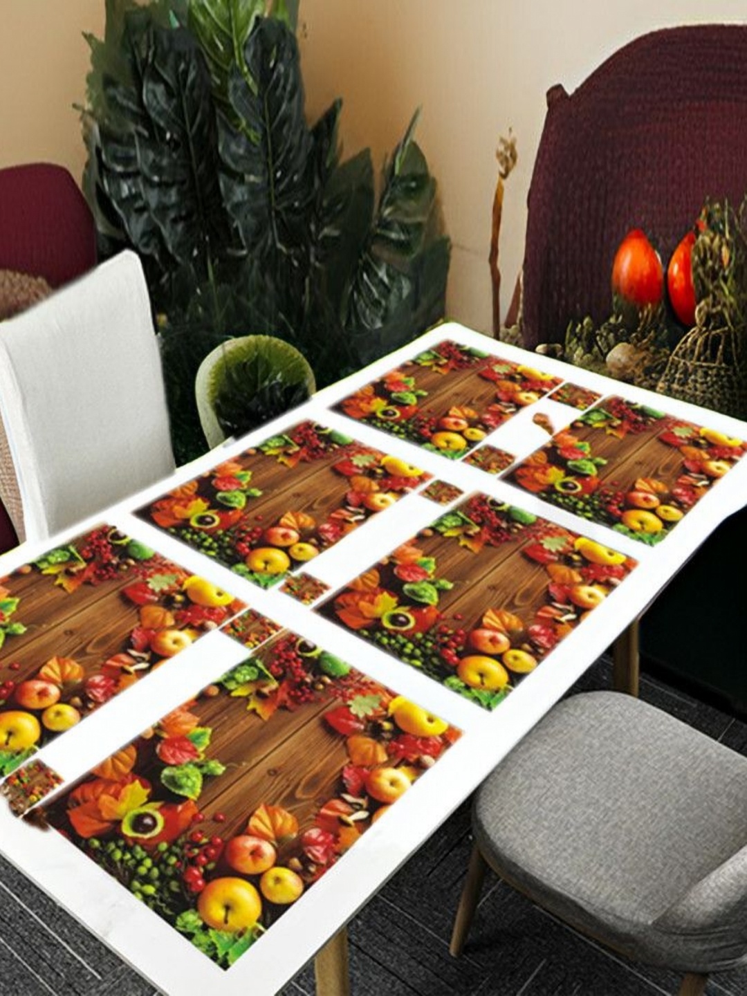 

REVEXO Brown & Green 12 Pieces Printed Rectangular Shaped Coasters & Table Placemats