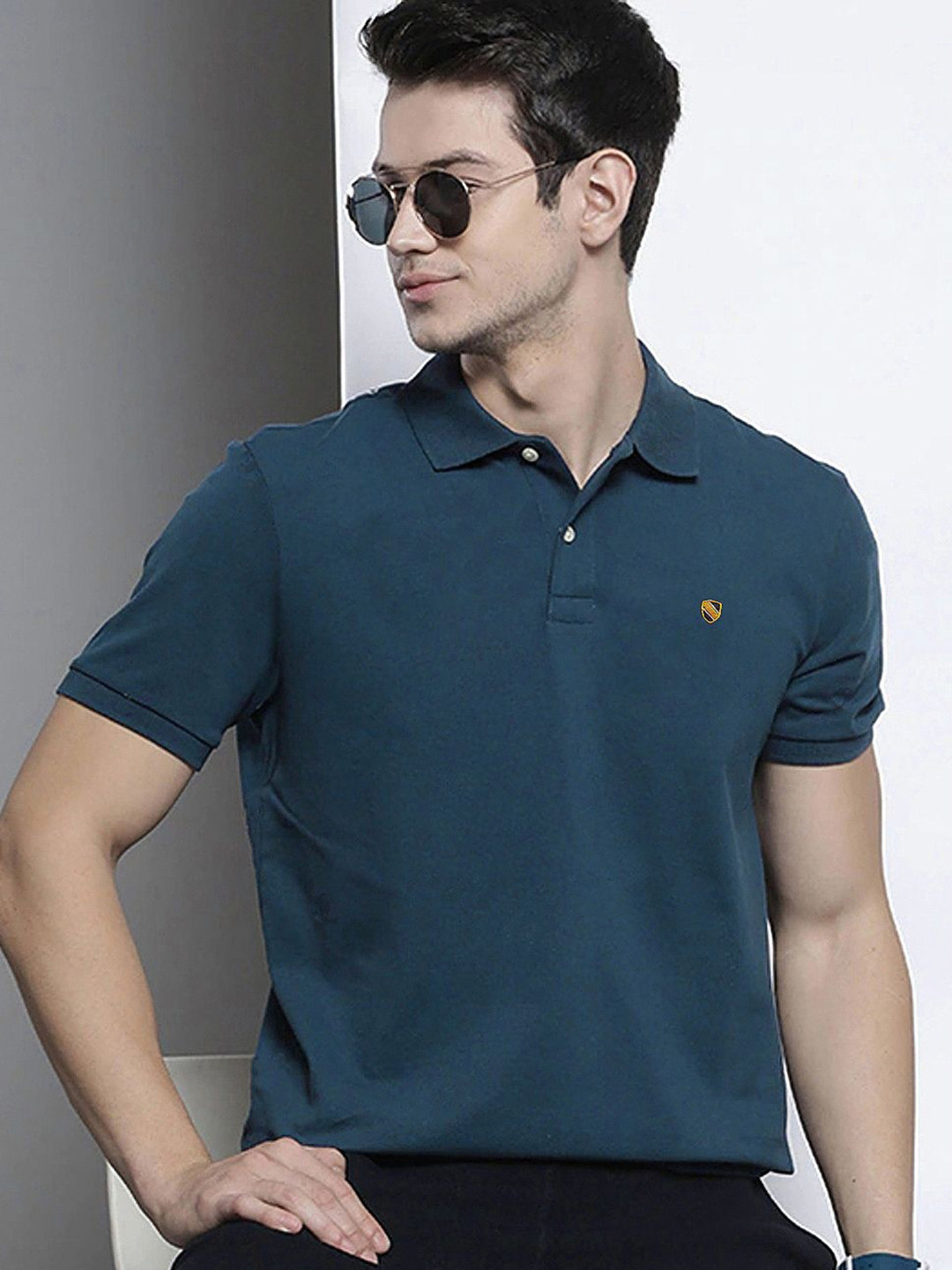 

MERRIMENT Men Solid Polo Collar Cotton T-shirt, Navy blue