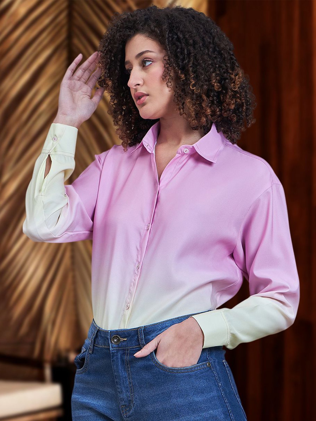 

DressBerry Women Comfort Fit Spread Collar Dyed Casual Shirt, Pink