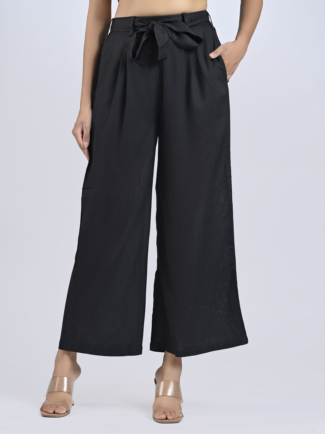

MIRAYYA Women Flared Palazzos, Black