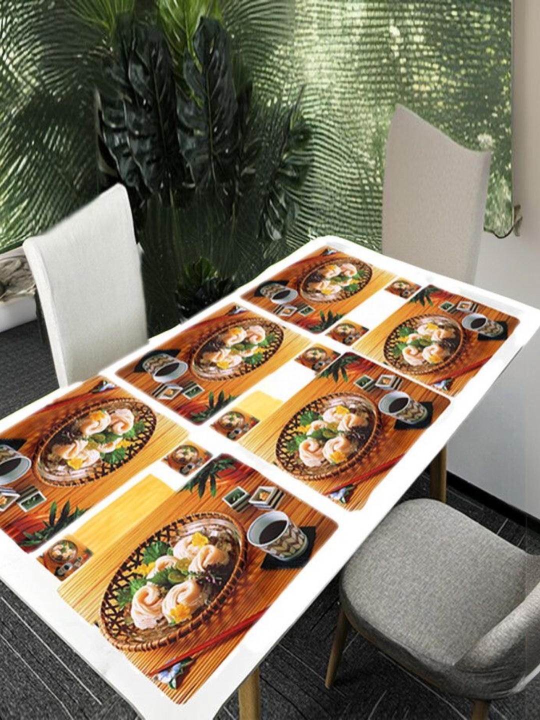 

REVEXO Brown & Green 12 Pieces Printed Rectangular Shaped Coasters & Table Placemats