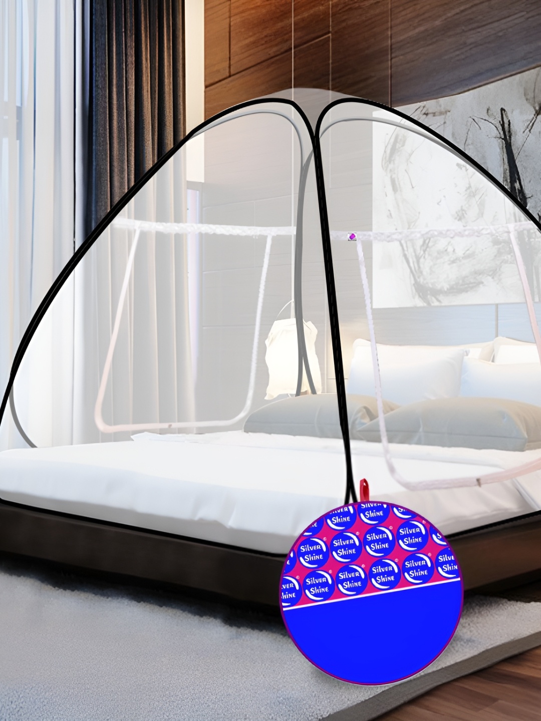 

Silver Shine White & Black King Size Foldable Tent Mosquito Net with Bag