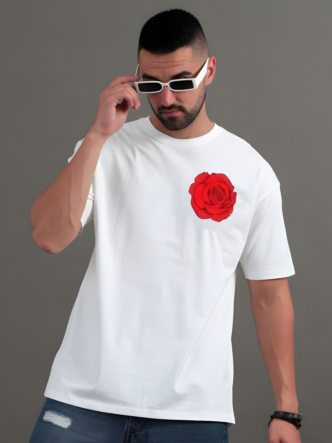 

Moda Rapido Men Typography Printed Round Neck Cotton Oversized T-shirt, White