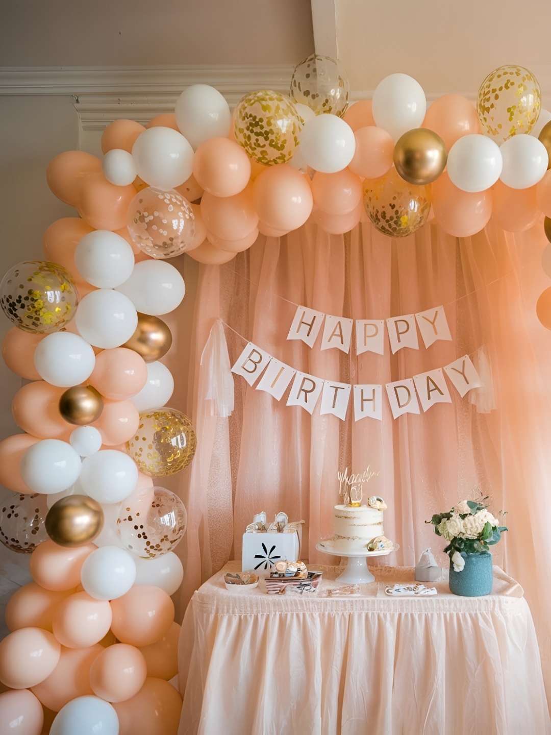 

Special You 78 Pcs Peach & White Textured Birthday Decorations