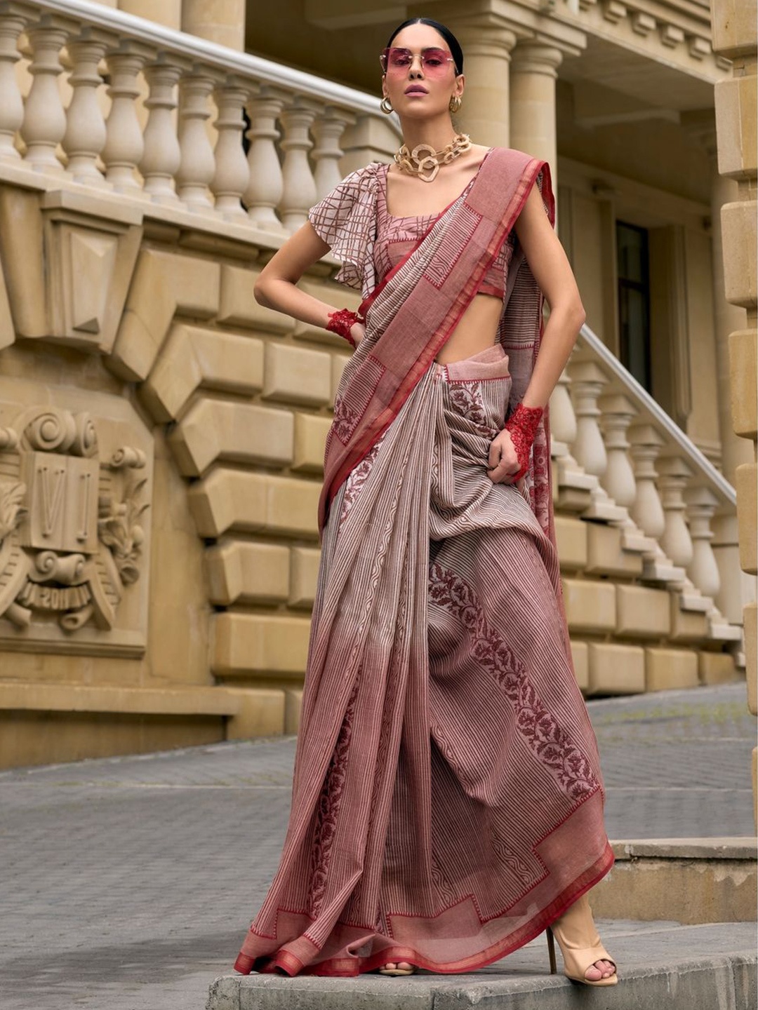 

Suha Striped Pure Cotton Saree, Maroon