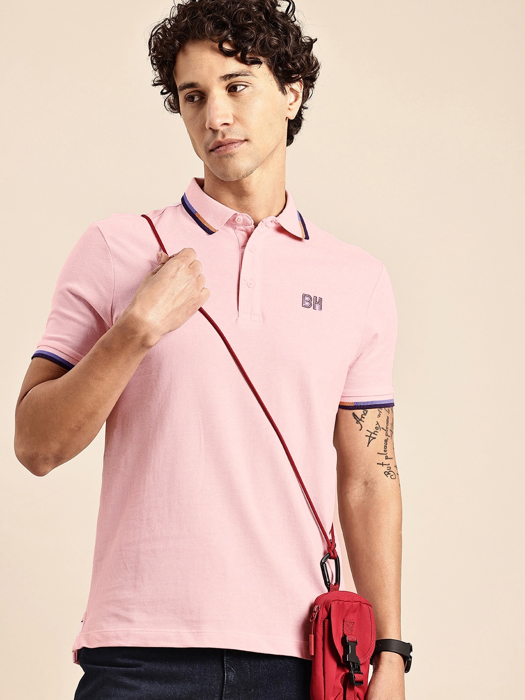 

Being Human Polo Collar Pure Cotton T-shirt, Pink