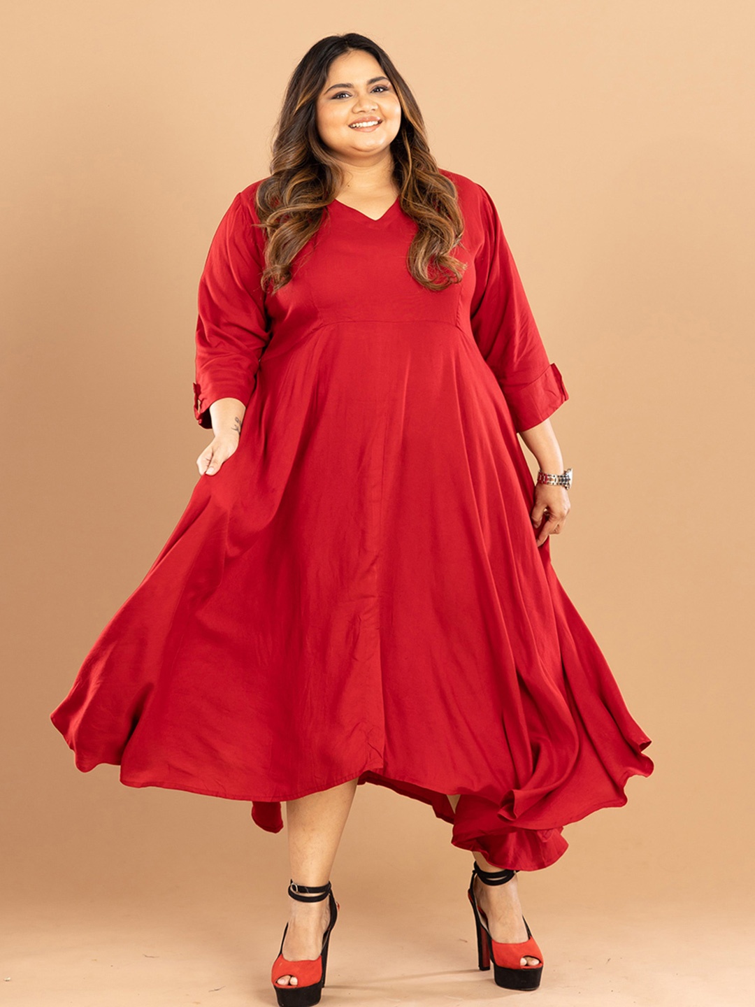 

EASY 2 WEAR Women Fit and Flare Midi Dress Plus Size, Maroon