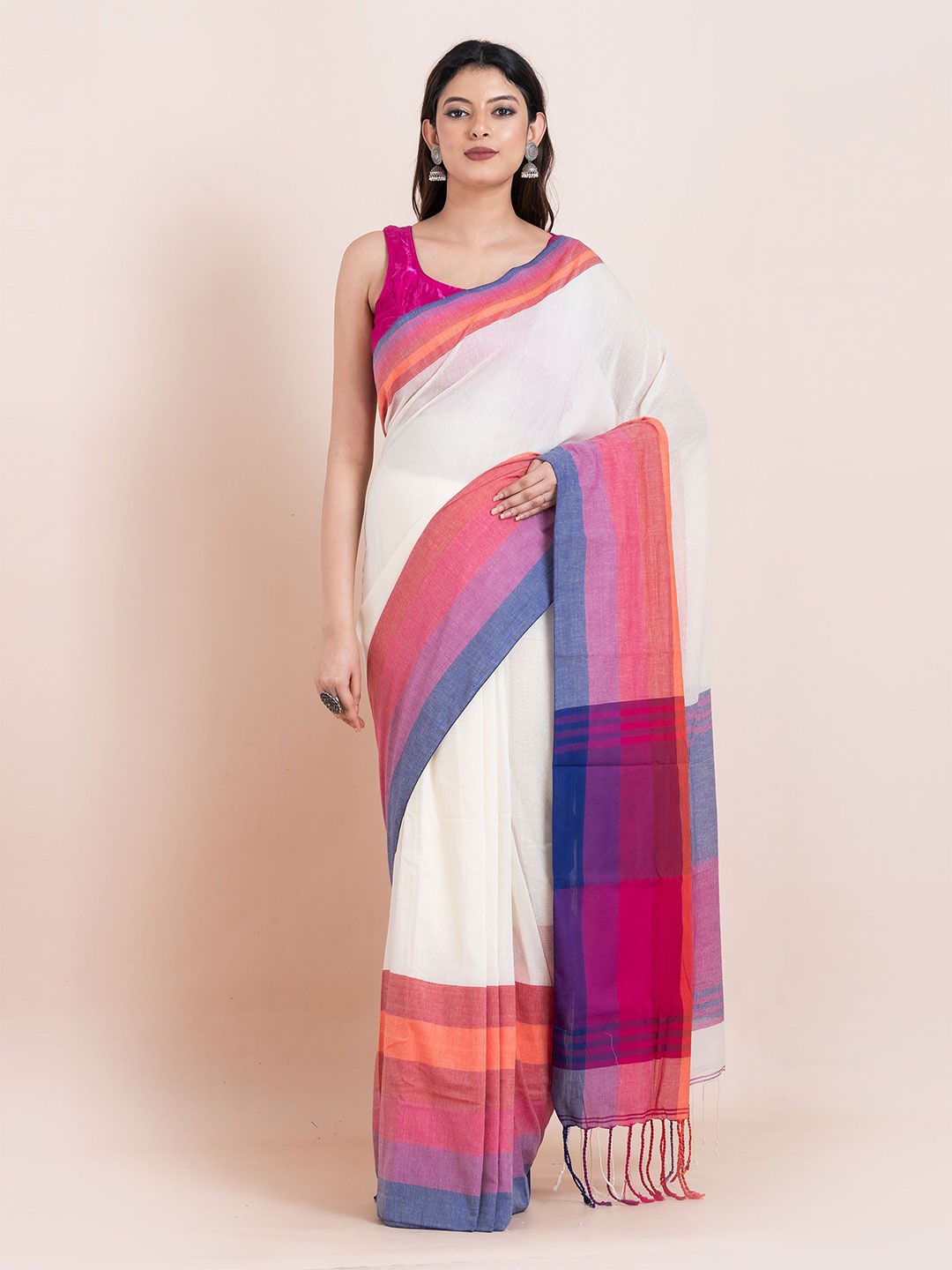 

ShopAaMe Colourblocked Pure Cotton Saree, White
