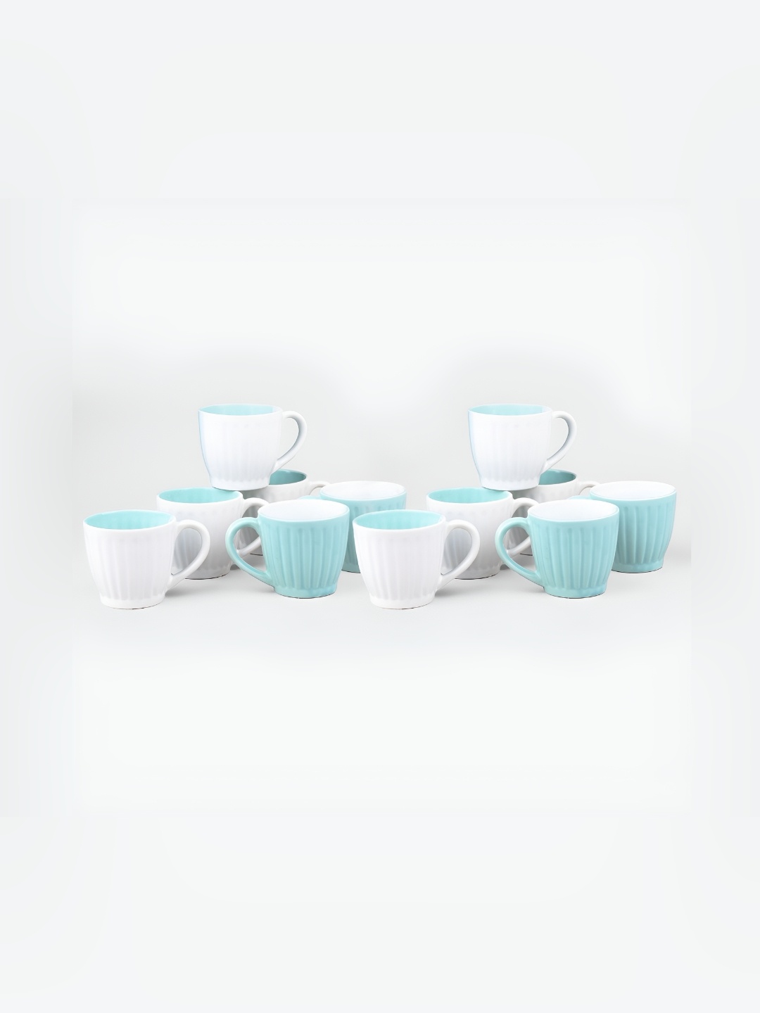 

Storepedia White & Blue 12 Pieces Textured Ceramic Glossy Cups 150 ml Each