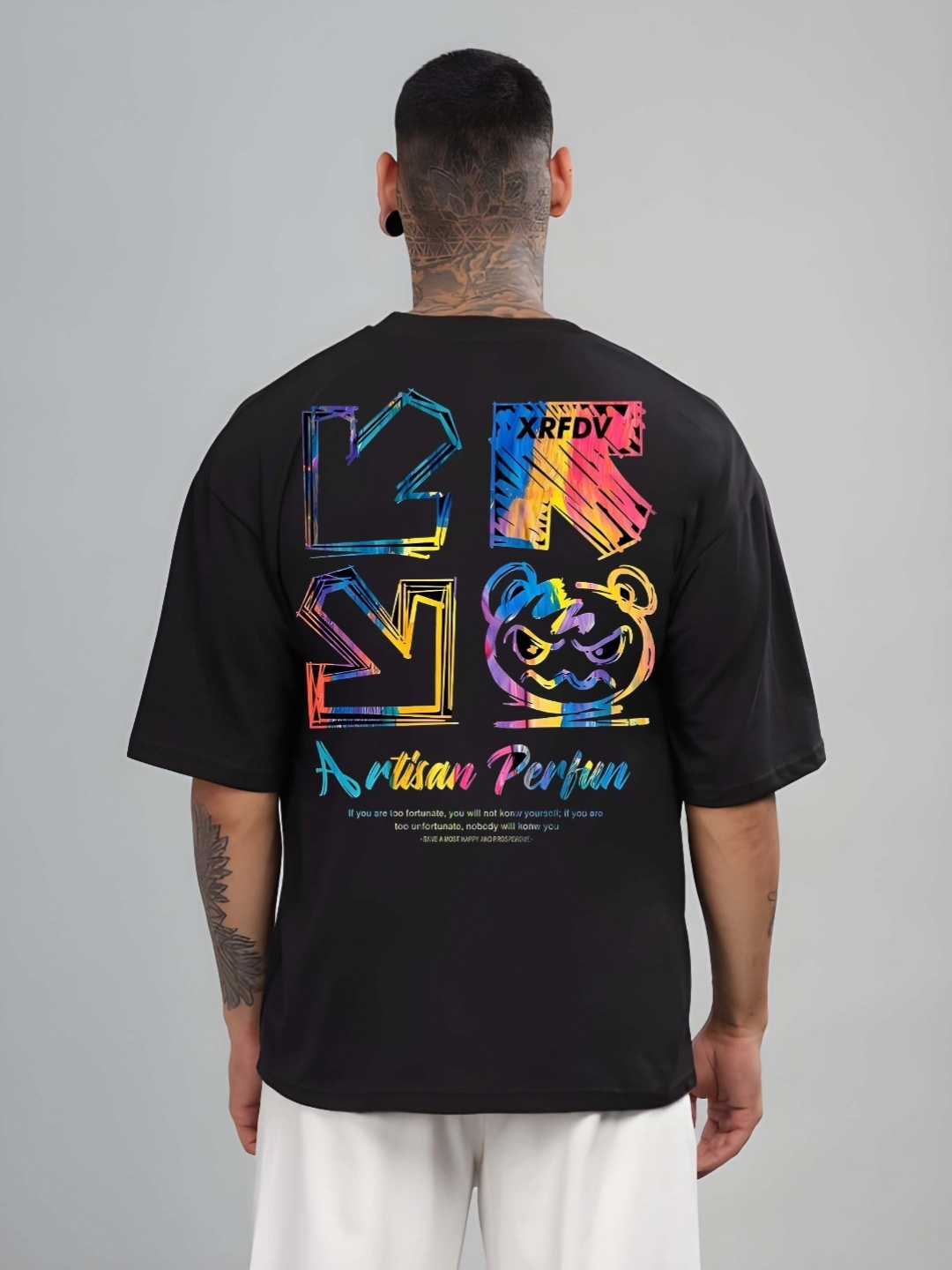 

SZN Men Graphic Printed Round Neck Cotton Oversized T-shirt, Black