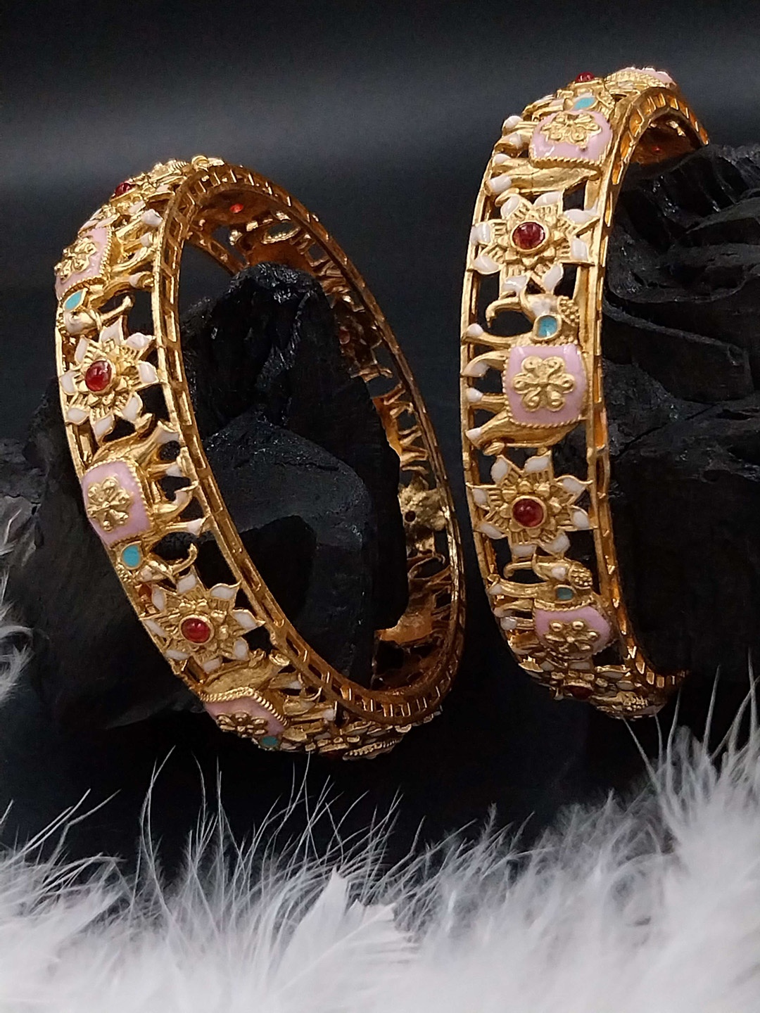 

Anouk Set Of 2 Gold-Plated Kundan-Studded Jaipuri Elephant Wedding Bangles