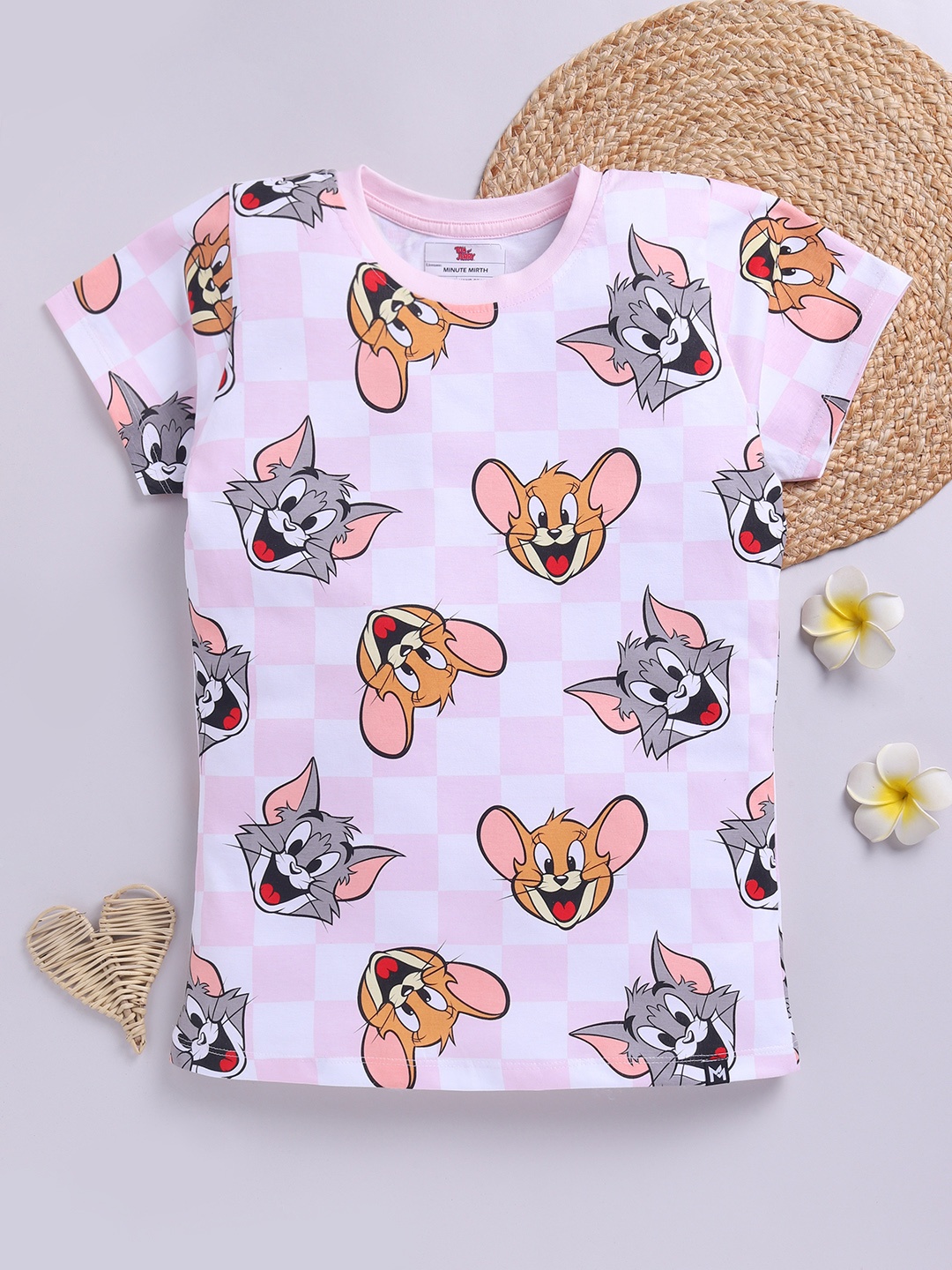 

YK X Minute Mirth Girls Tom & Jerry Printed Pure Cotton T-shirt, White