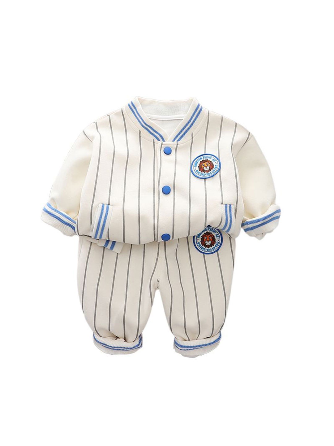 

StyleCast x Revolte Boys Striped Mandarin Collar T-shirt with Trousers, White