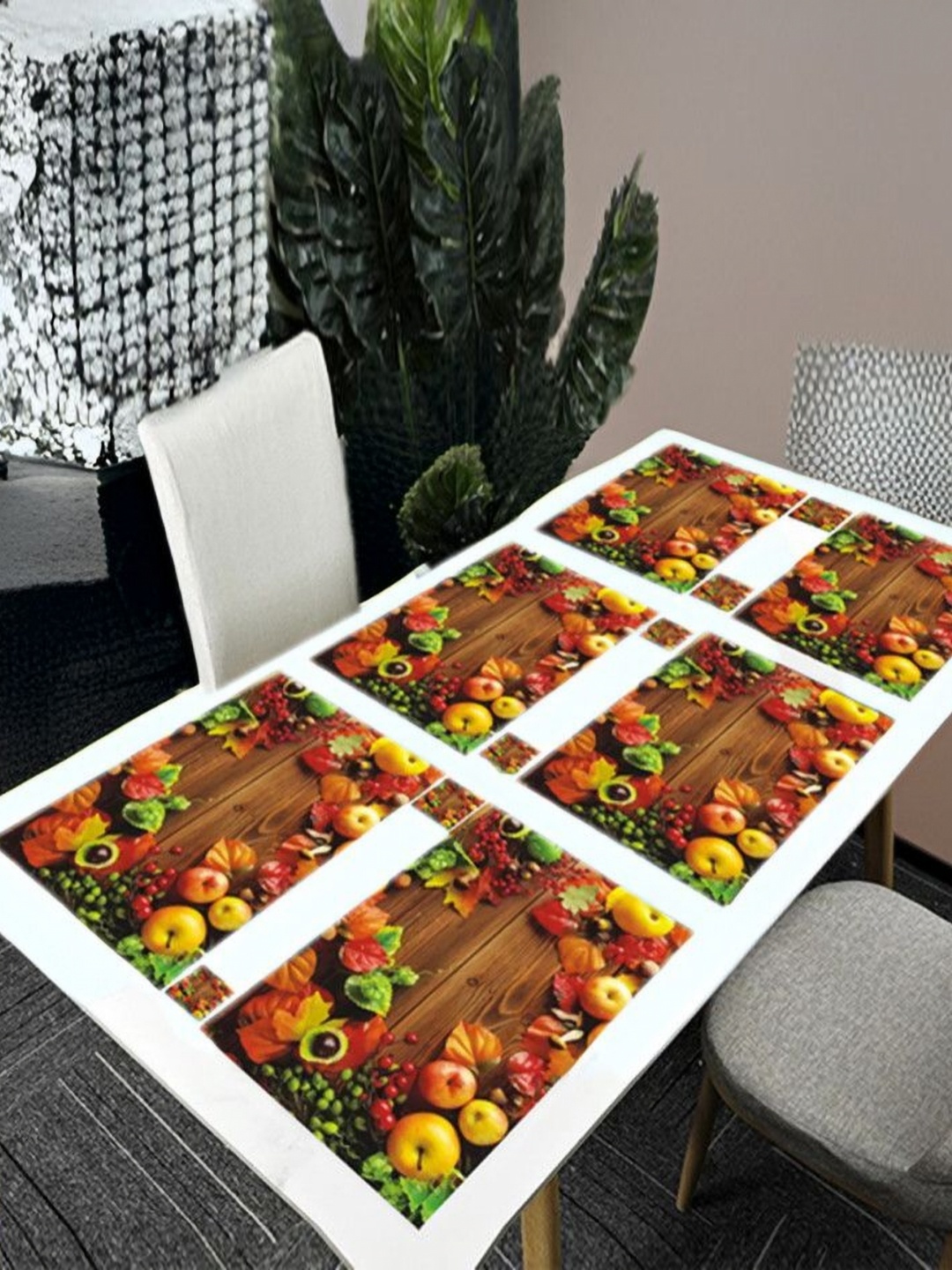 

REVEXO Brown & Green 12 Pieces Printed Rectangular Shaped Coasters & Table Placemats