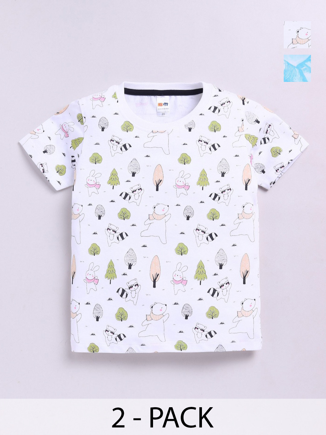 

LITTLE NINJA Boys Pack Of 2 Graphic Printed Round Neck Cotton T-shirts, White