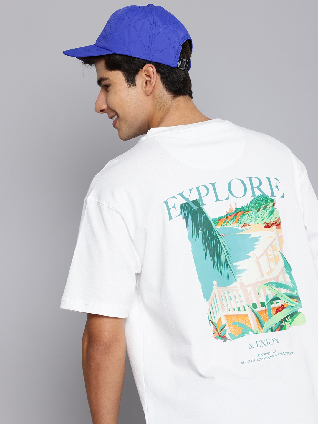

Aeropostale Graphic Printed Drop-Shoulder Sleeves Relaxed Fit Pure Cotton Tshirt, White