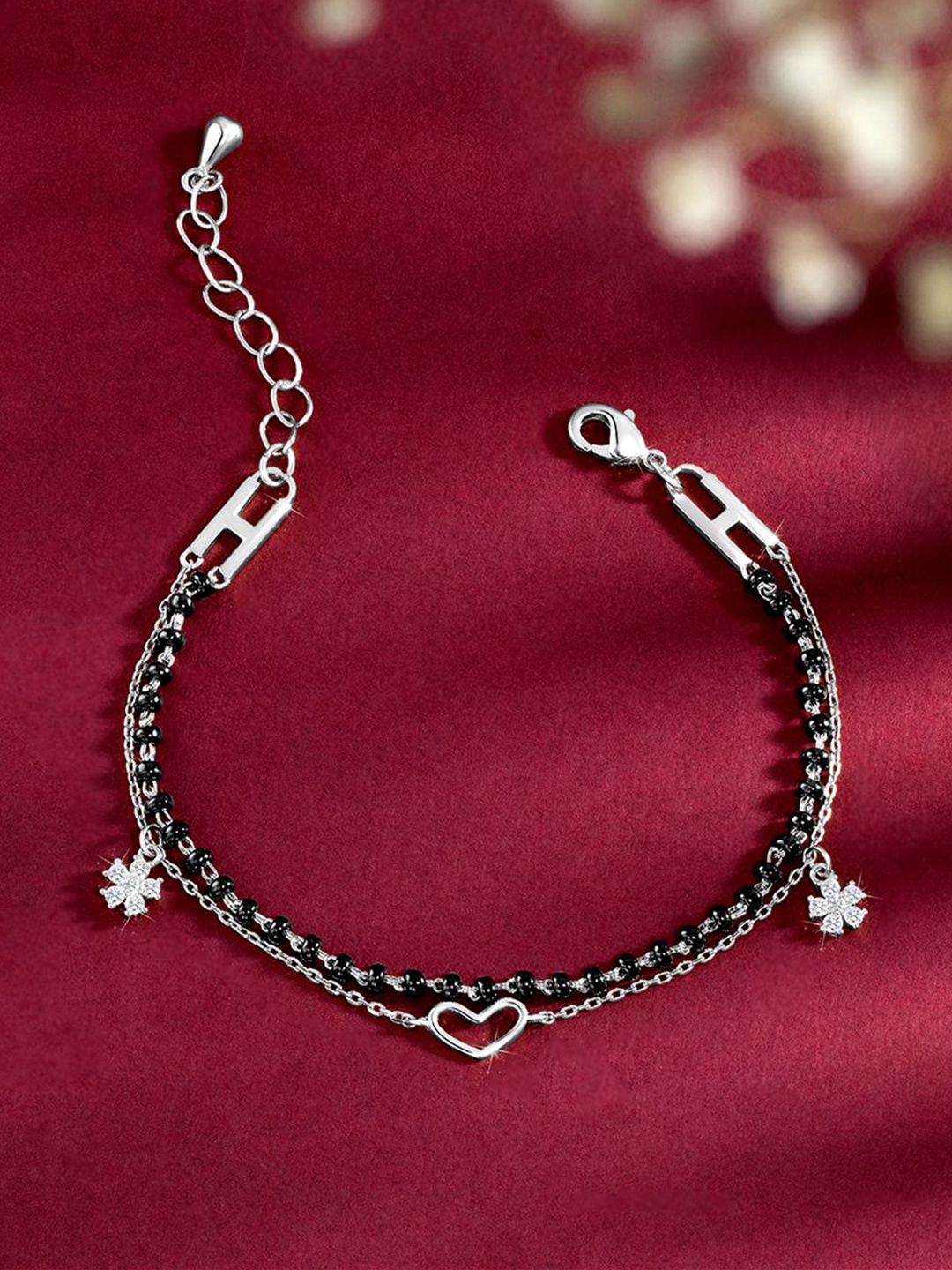 

Peora Women Cubic Zirconia Silver-Plated Charm Bracelet
