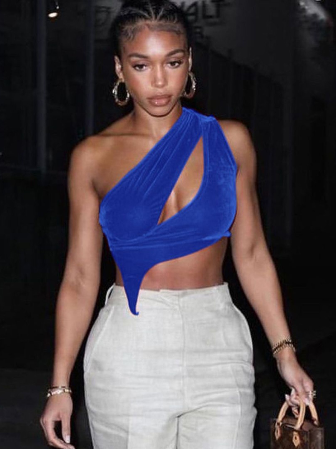

StyleCast One Shoulder Styled Back Crop Top, Blue