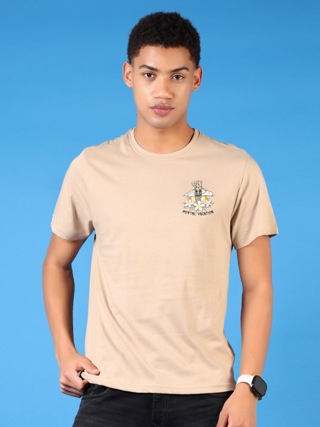 

V-Mart Men Graphic Printed Round Neck Cotton T-shirt, Brown