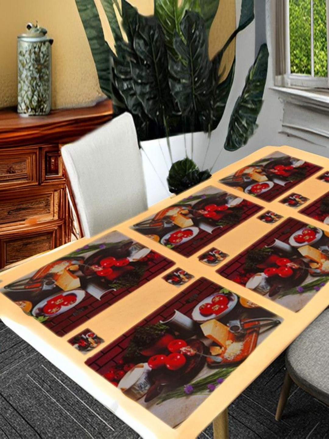 

REVEXO 6Pc Red & Green 12 Pieces Printed Table Placemats & Coasters