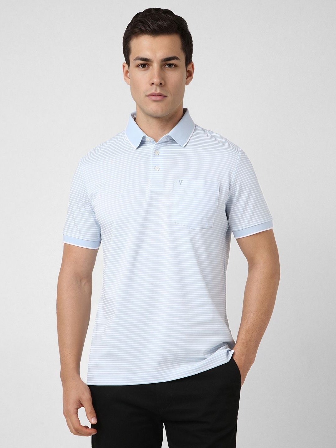 

Van Heusen Men Striped Polo Collar Cotton T-shirt, Blue