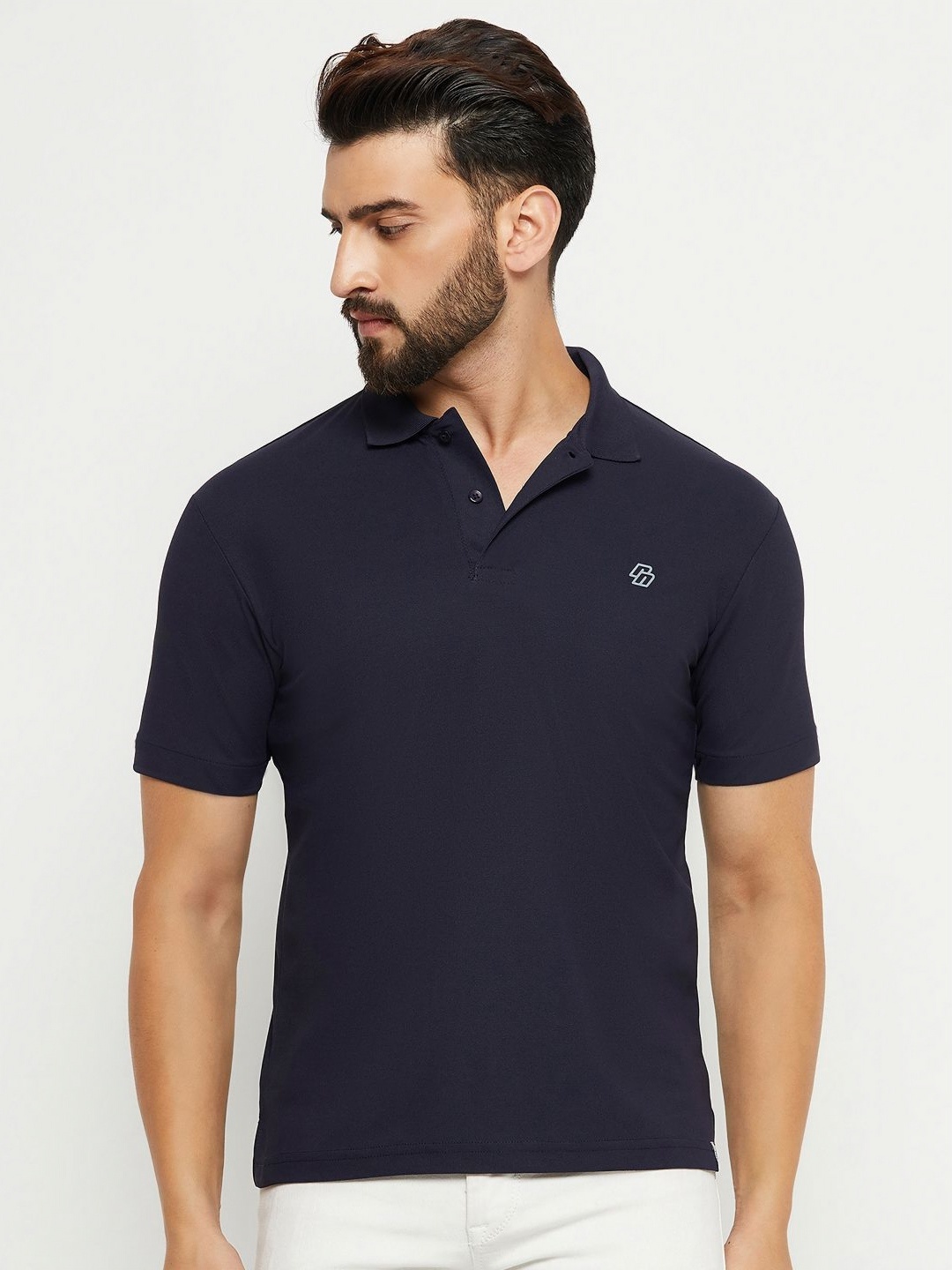 

RENUOVO Men Solid Polo Collar Cotton T-shirt, Navy blue