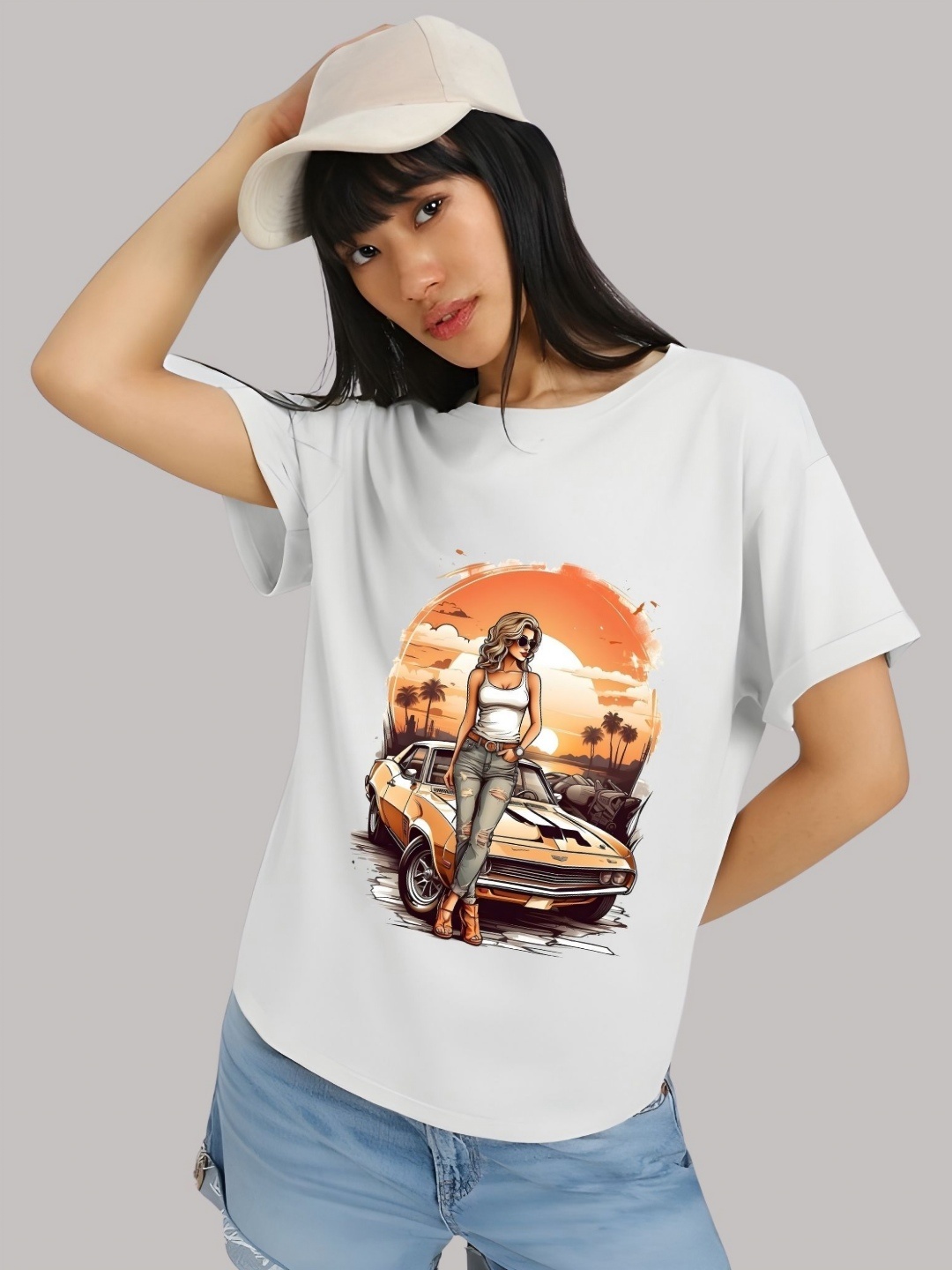 

Moda Rapido Women Graphic Printed Round Neck Cotton Relaxed Fit T-shirt, White