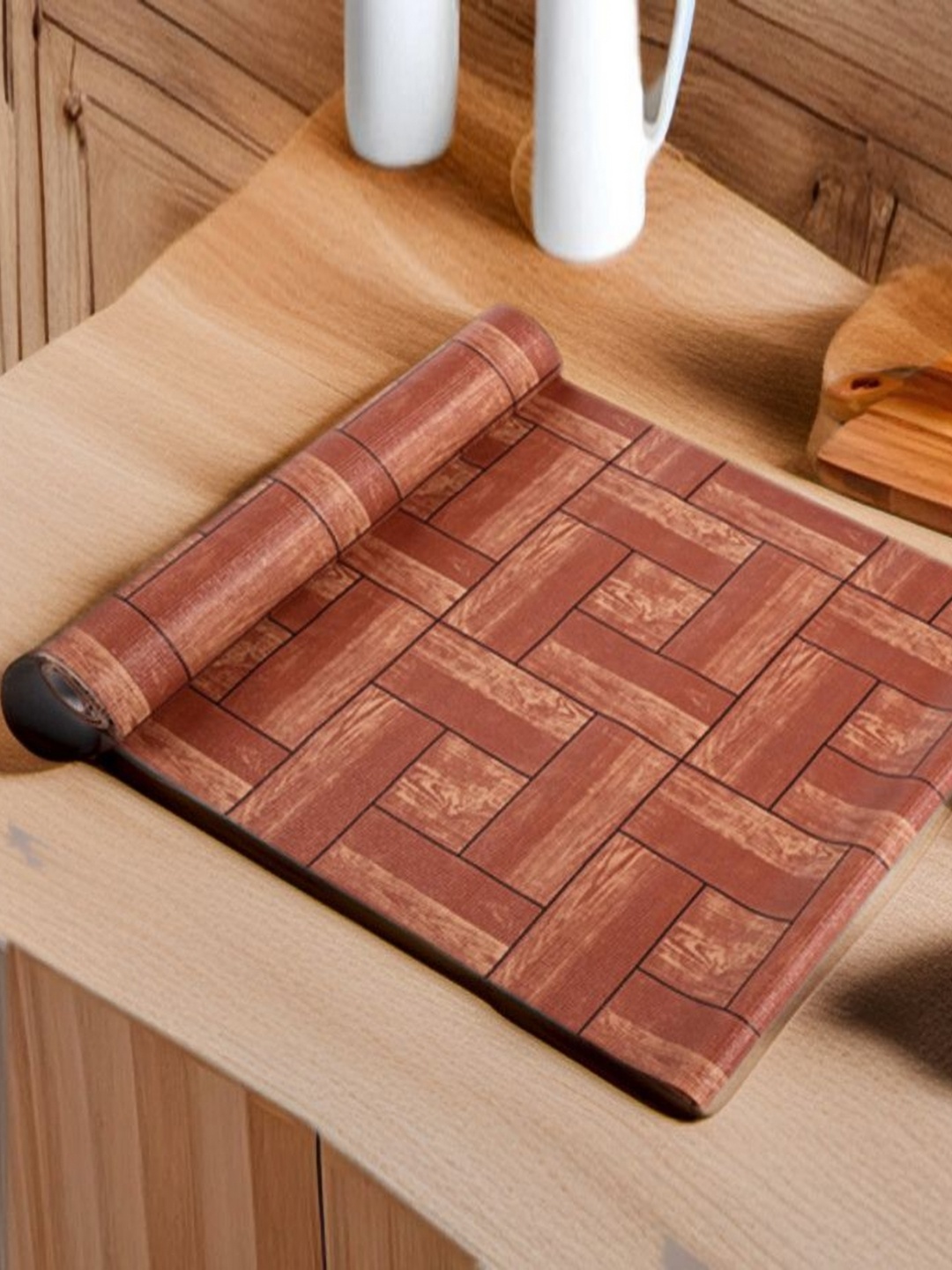 

REVEXO Brown Printed Water-Resistant Shelf Liner