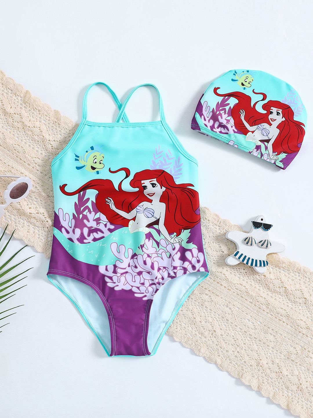 

YK Girls Printed Swimwear Bodysuit, Blue