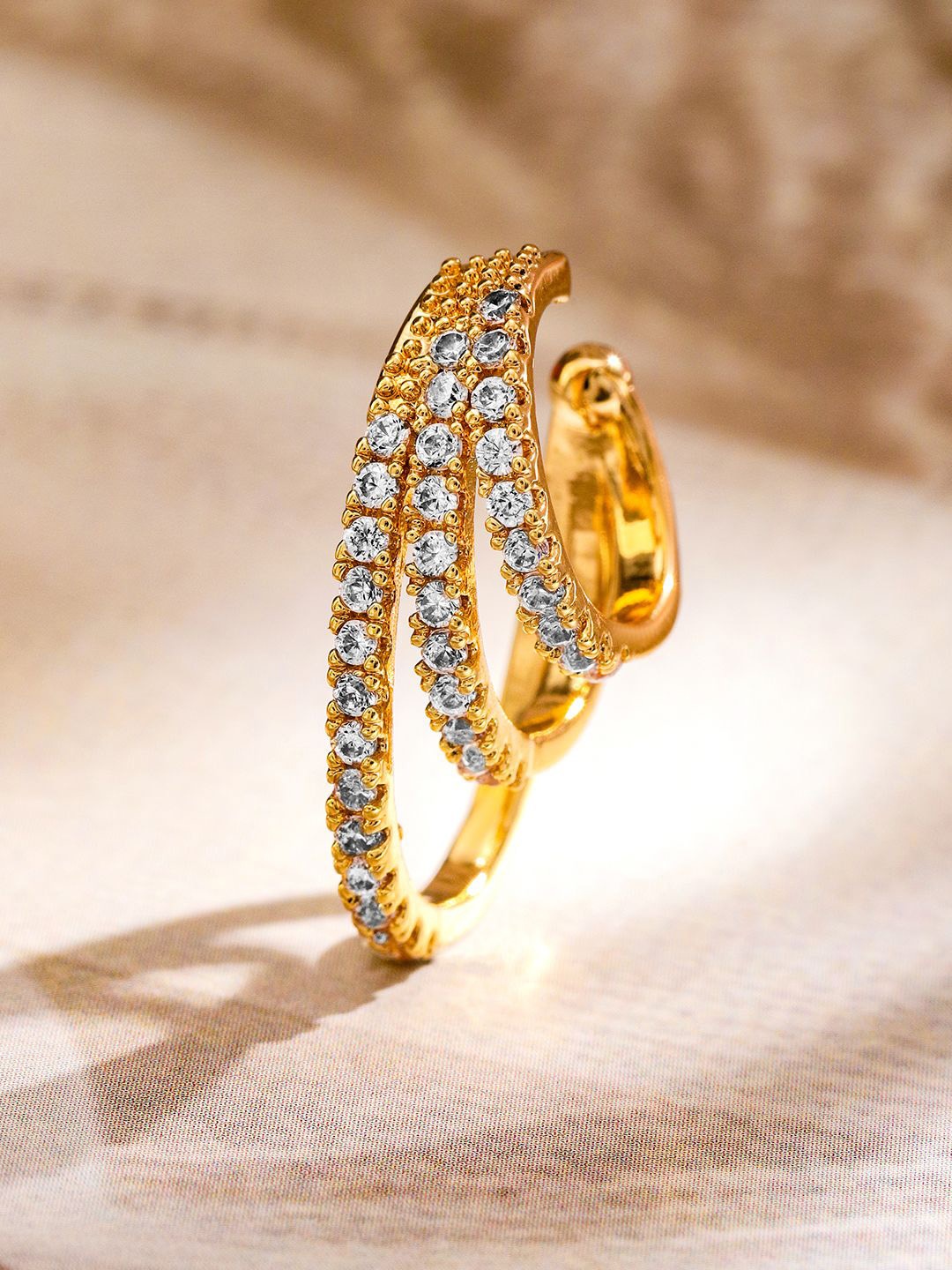 

Rubans 18K Gold Plated White Cubic Zirconia Studded Statement Ear Cuff Earrings