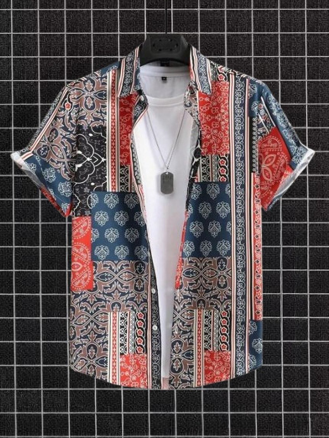 

iCome Men Floral Printed Spread Collar Casual Shirt, Navy blue