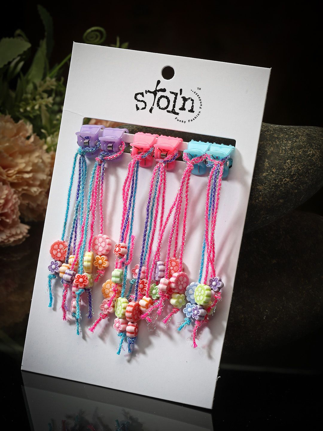 

Stoln Girls Set Of 6 Floral Detailed Hair Clips, Pink