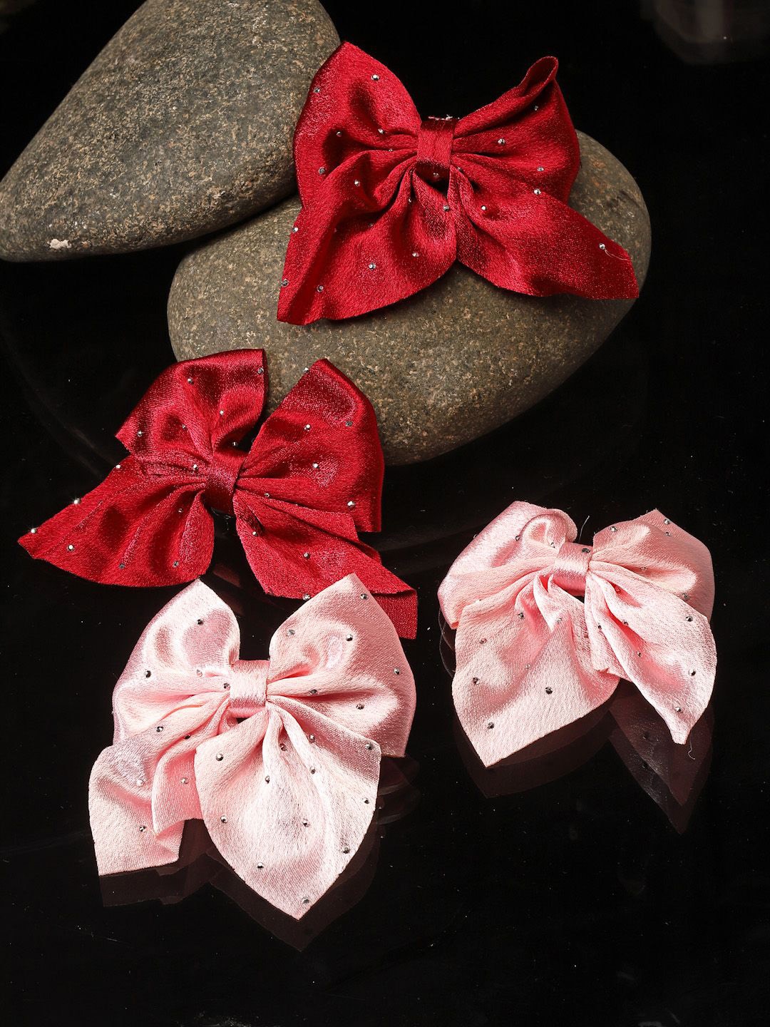 

Stoln Girls Set of 4 Embellished Bow Alligator Hair Clips, Pink