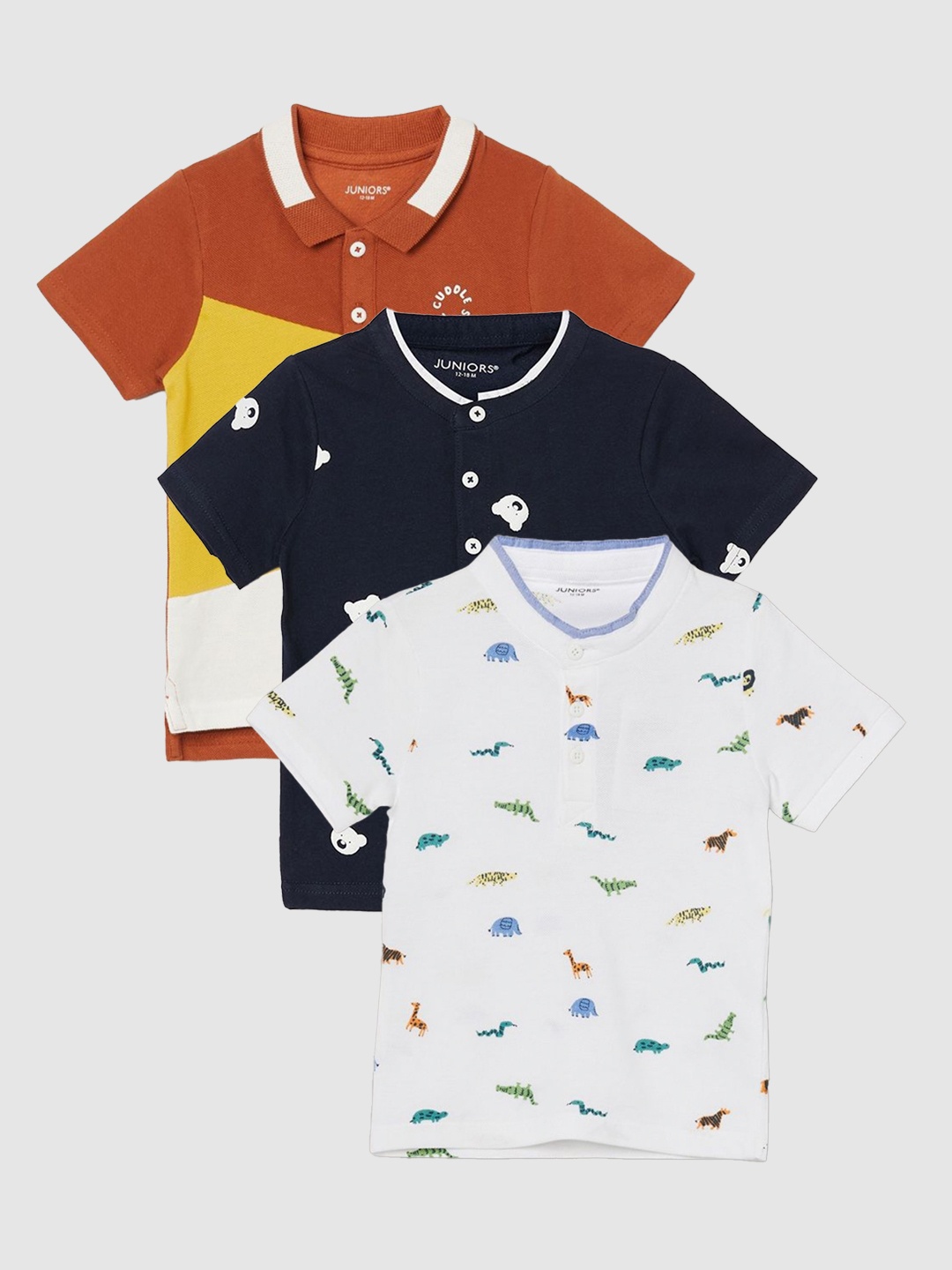 

Juniors by Lifestyle Pack of 3 Boys Printed Pure Cotton Polo Collar T-shirts, Multi