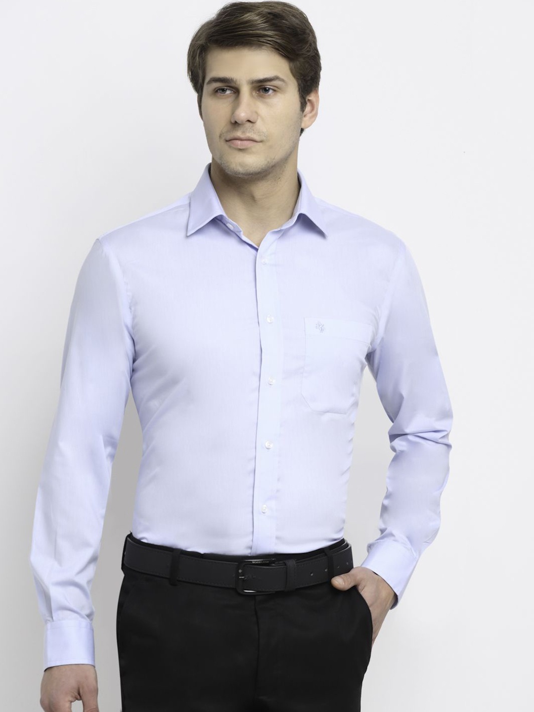 

Cantabil Men Comfort Regular Fit Spread Collar Solid Cotton Formal Shirt, Blue