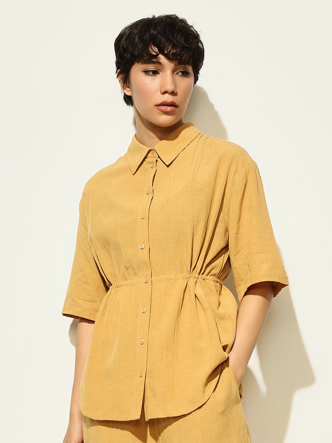 

ONLY Women Solid Shirt Style Top, Mustard