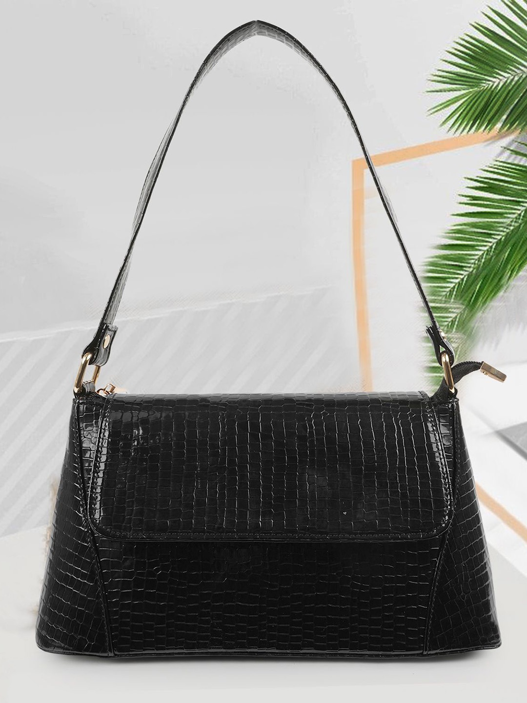 

SPOTIC Women Textured Structured Leather Shoulder Bag, Black