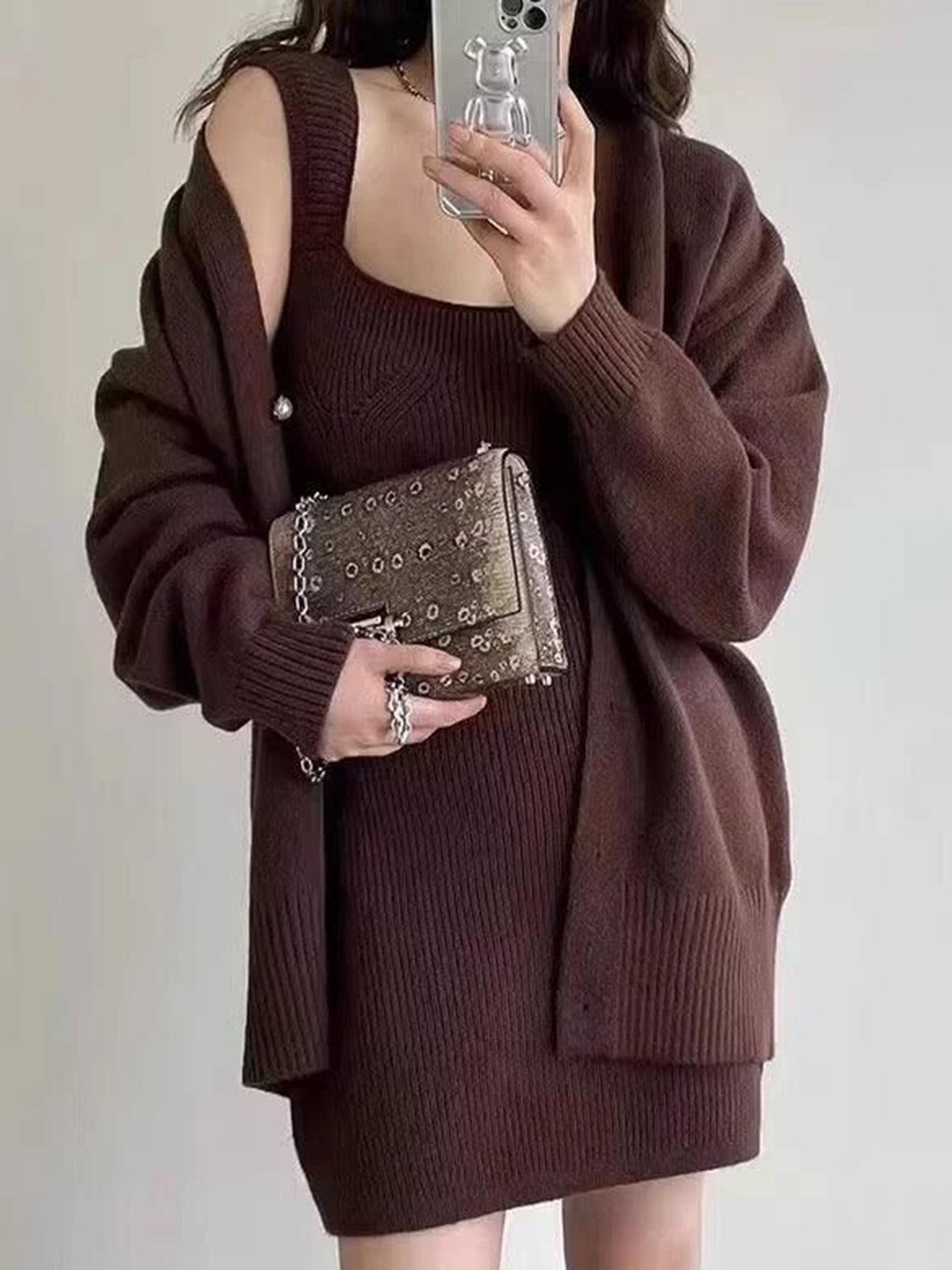 

Alamode By Akanksha Brown Reming Set of Dress and Cardigan