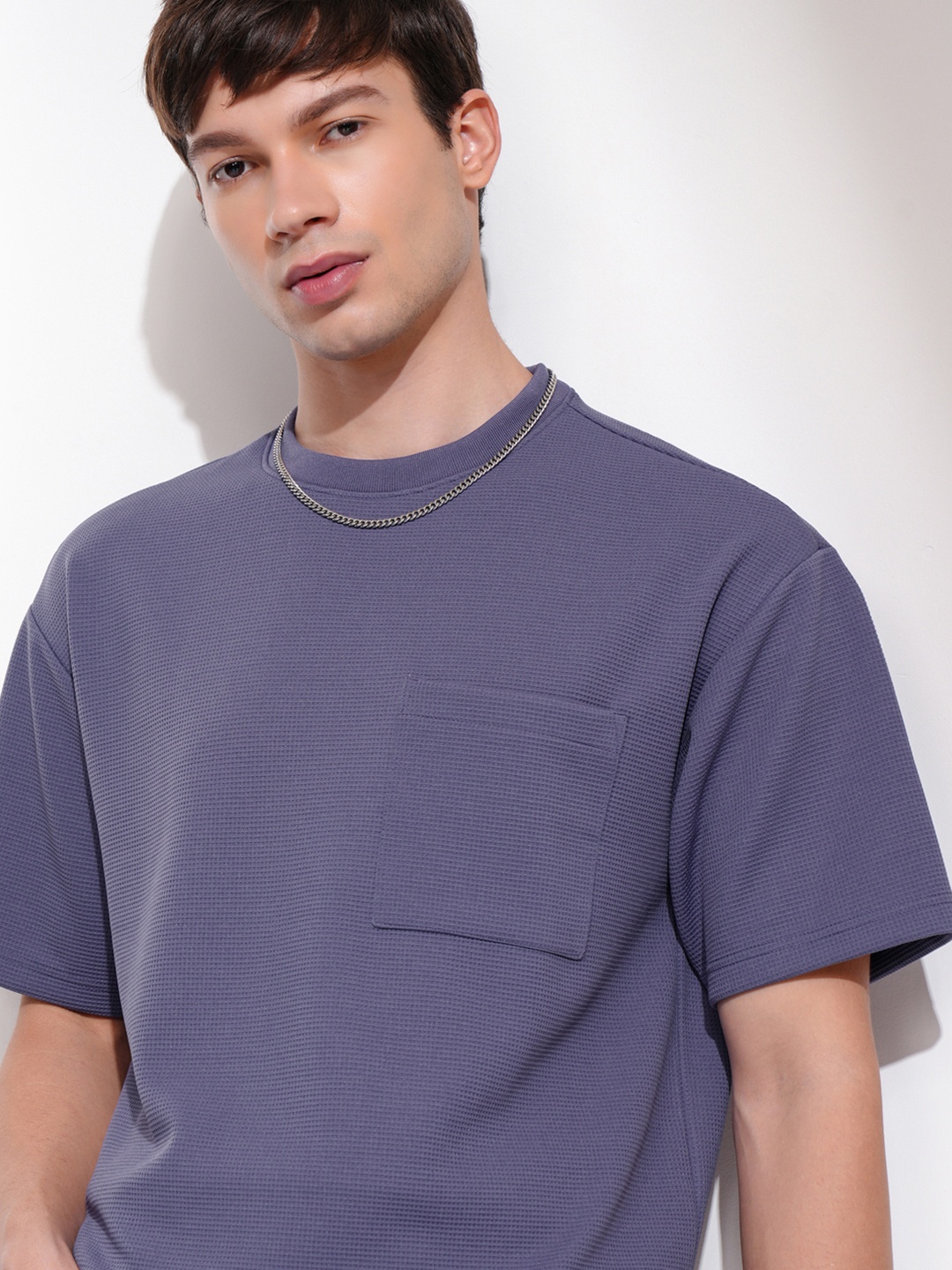 

HIGHLANDER Men Self Design Round Neck Relaxed Fit T-shirt, Purple