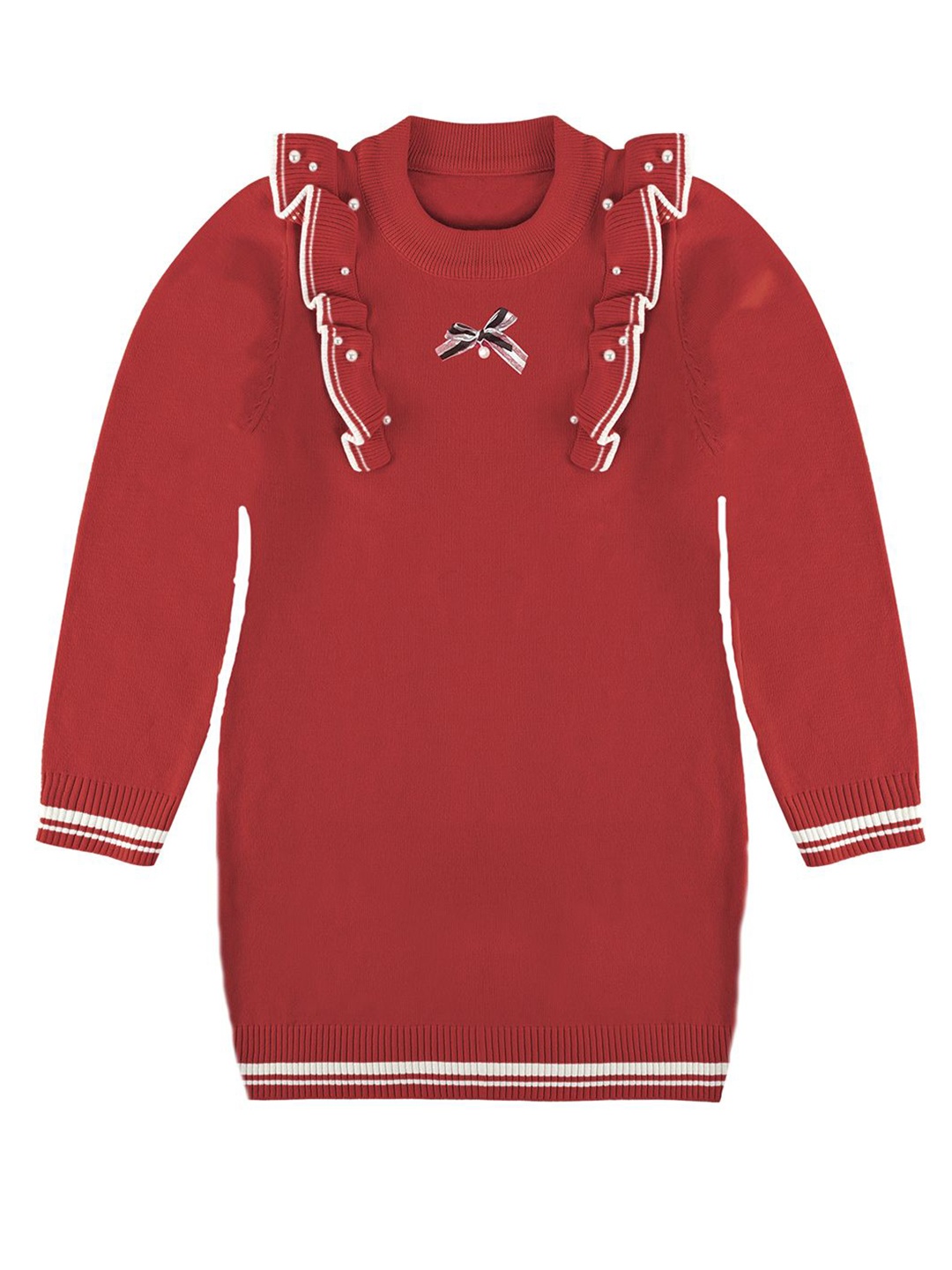 

Bold N Elegant Girls Embellished Frills And Bow Detail Sweater Dress, Red