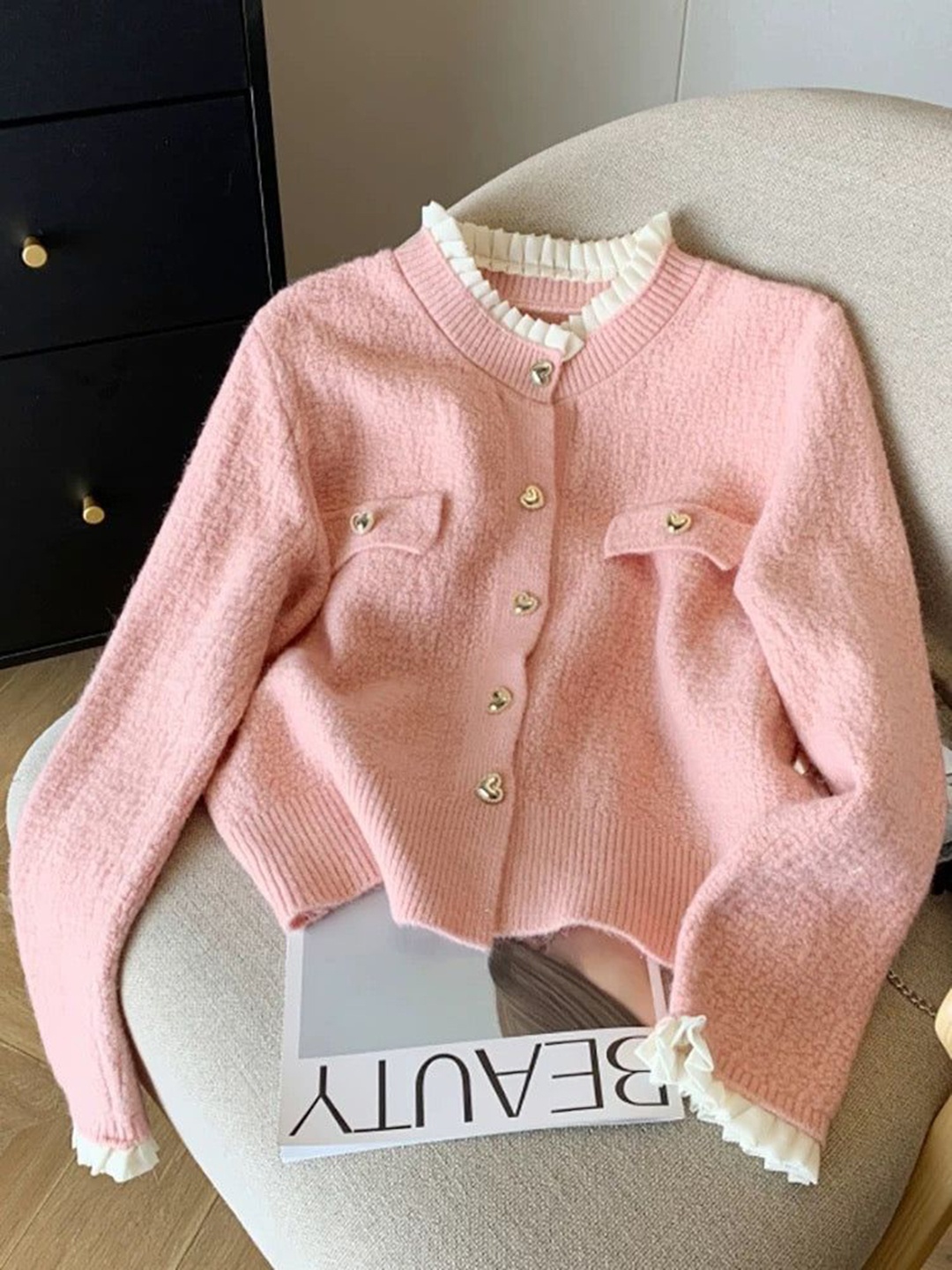 

Alamode By Akanksha Pink Gia Cute Heart Cardigans in Pink