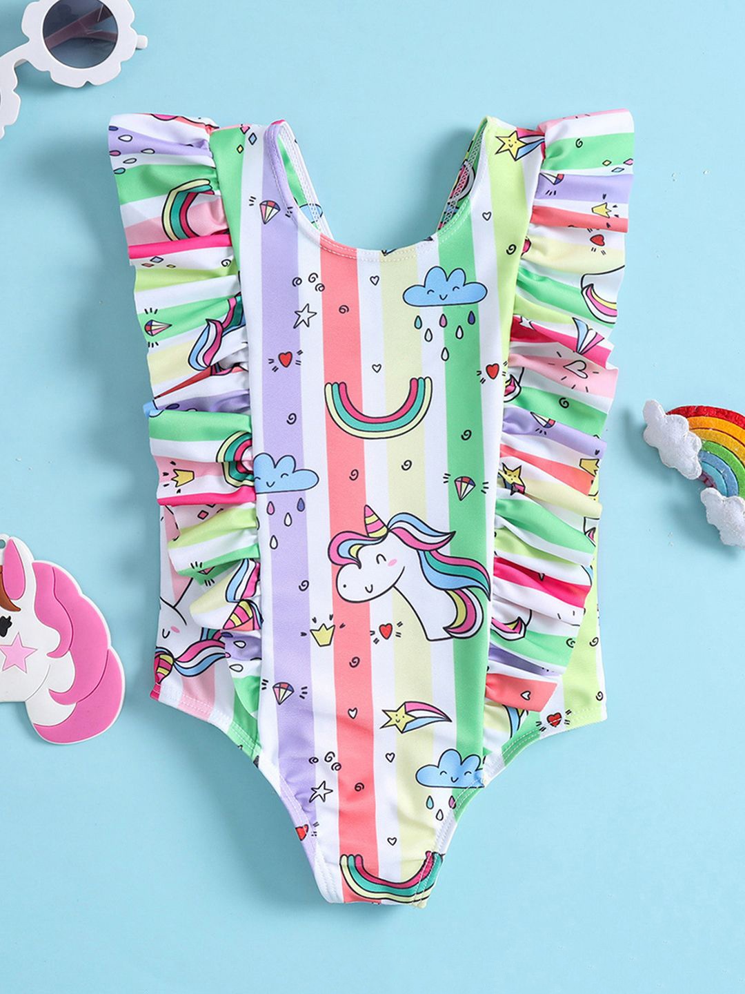 

YK Girls Abstract Printed Swimwear Bodysuit, Green