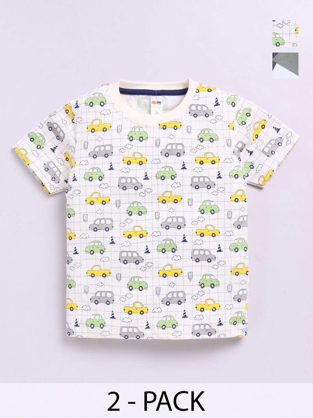 

LITTLE NINJA Boys Pack Of 2 Abstract Printed Round Neck Cotton T-shirts, Brown