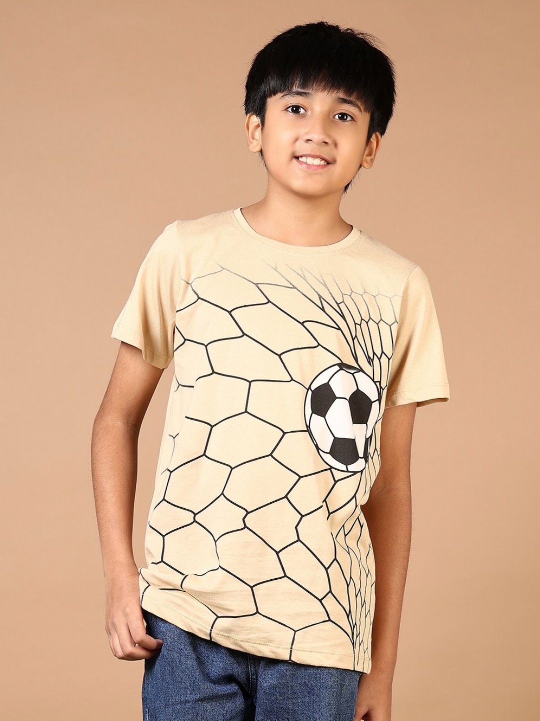 

V-Mart Boys Geometric Printed Round Neck Cotton T-shirt, Beige