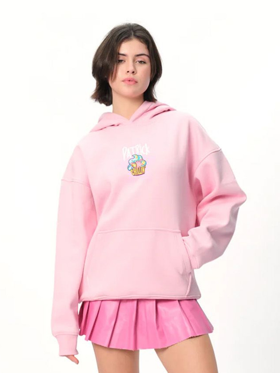 

Bonkers Corner Women Embroidered Patrick Cupcake Pink Hoodie