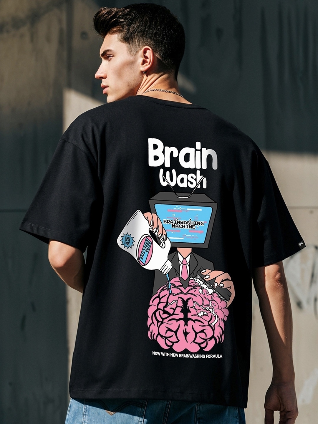

Bewakoof Black Graphic Printed Oversized Cotton T-Shirt